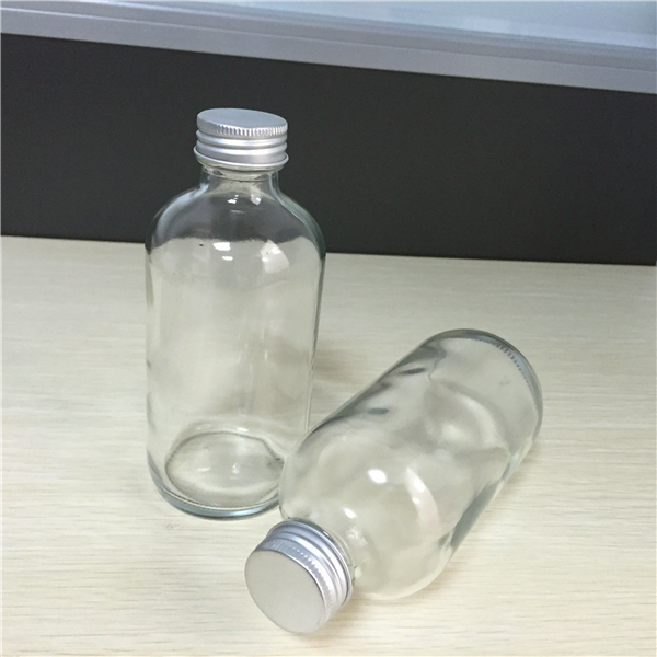 8oz Clear Glass Boston Round Food Drinking Bottle Cold Pressed Juice Bottle With Aluminum Cap