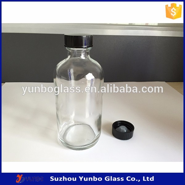 8oz Clear Glass Boston Round Food Drinking Bottle Cold Pressed Juice Bottle With Aluminum Cap