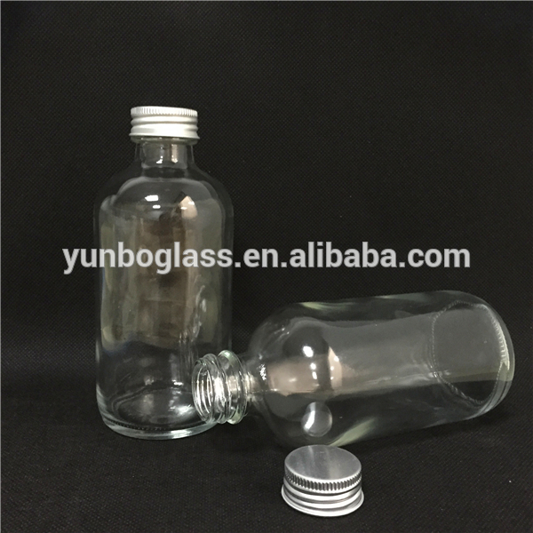 8oz Clear Glass Boston Round Food Drinking Bottle Cold Pressed Juice Bottle With Aluminum Cap