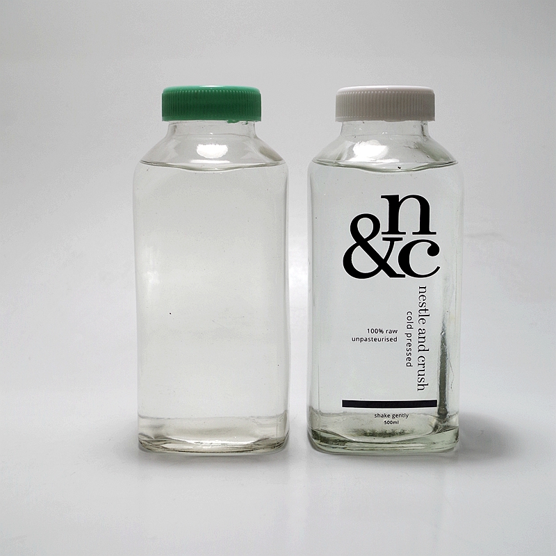 8oz French square cash sale coffee kombucha bottle water glass bottle with plastic color screw  lid for sports BPA free tritan