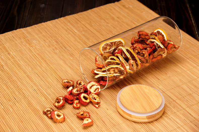 8oz clear glass kitchen storage food container with bamboo lid