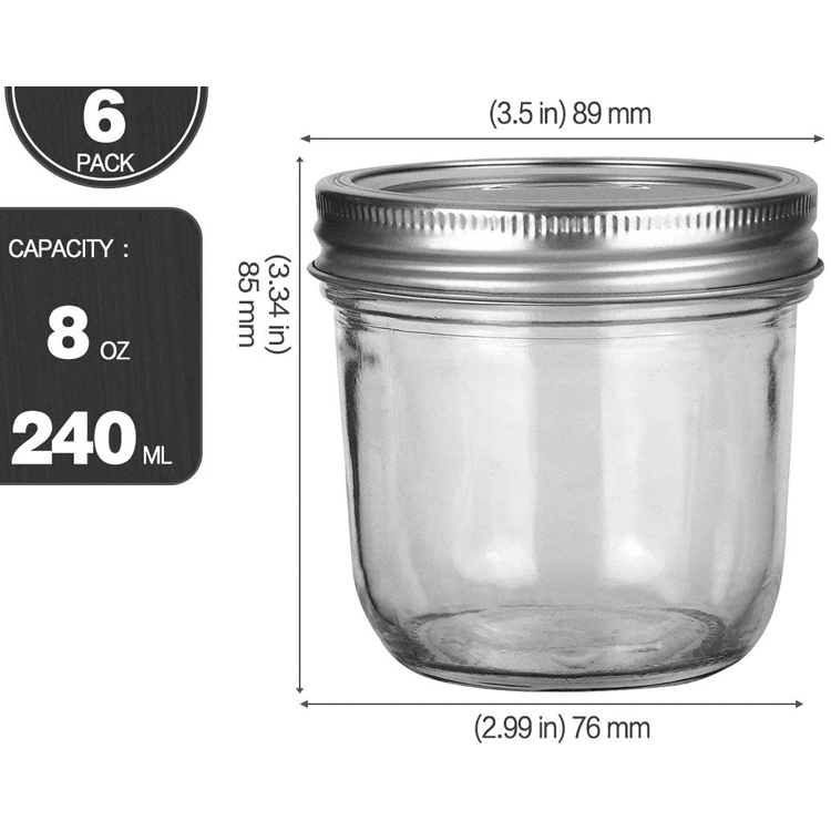 8oz clear glass mason jars with metal lid for jam and honey