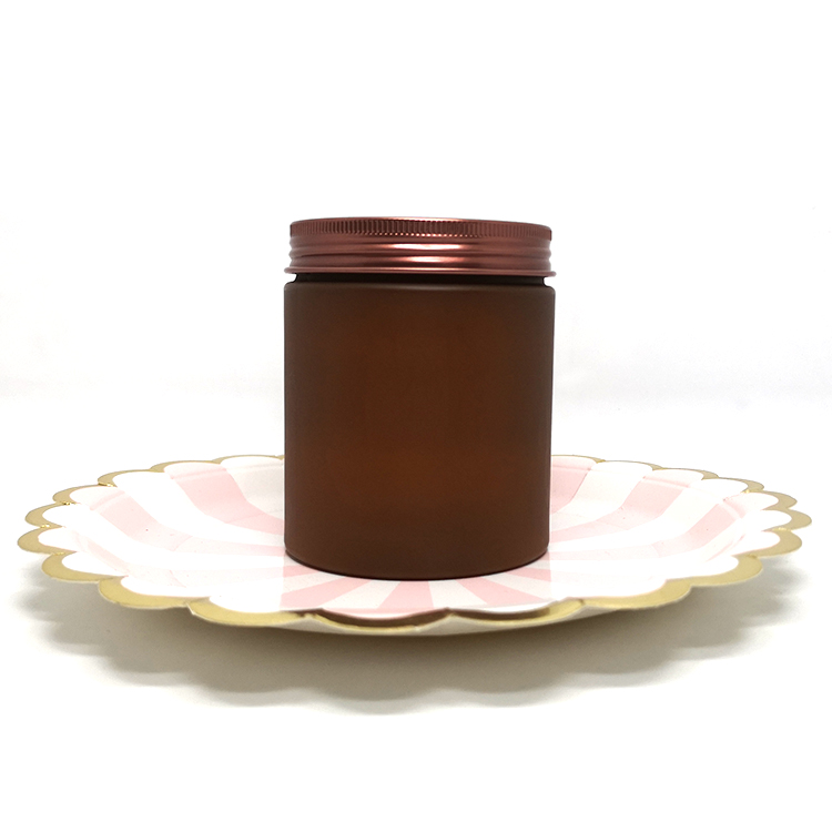 8oz cosmetic plastic pomade jar amber pet matte with bronze metal lids