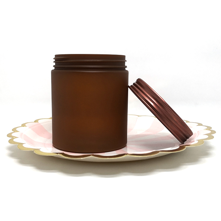 8oz cosmetic plastic pomade jar amber pet matte with bronze metal lids
