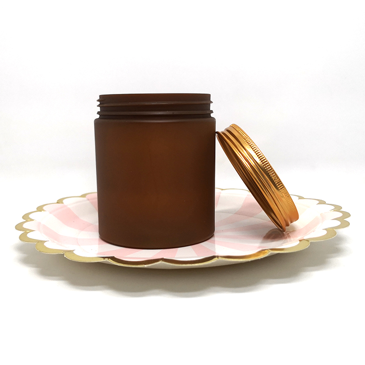 8oz cosmetic plastic pomade jar amber pet matte with bronze metal lids