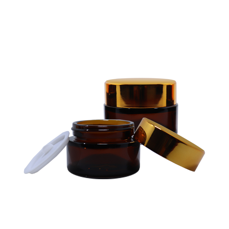 8oz cylinder straight round amber glass candle jar with plastic and metal lid