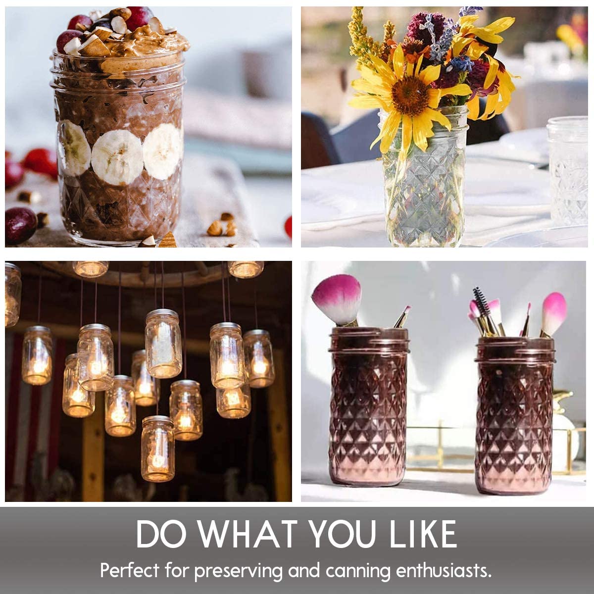 8oz diamond embossing wide mouth glass jam jar with metal lid