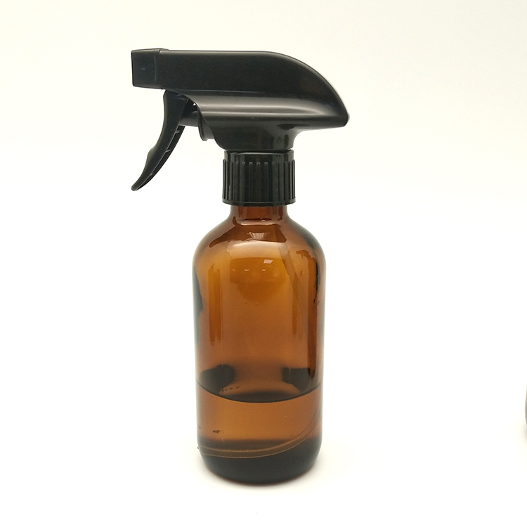8oz empty amber clear blue chemical boston glass bottle with 28/400 black mist spray pump