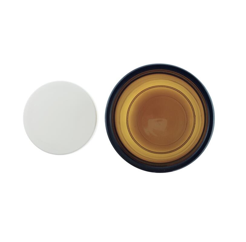 8oz food grade cream cosmetic amber glass jar with white plastic ABS lid