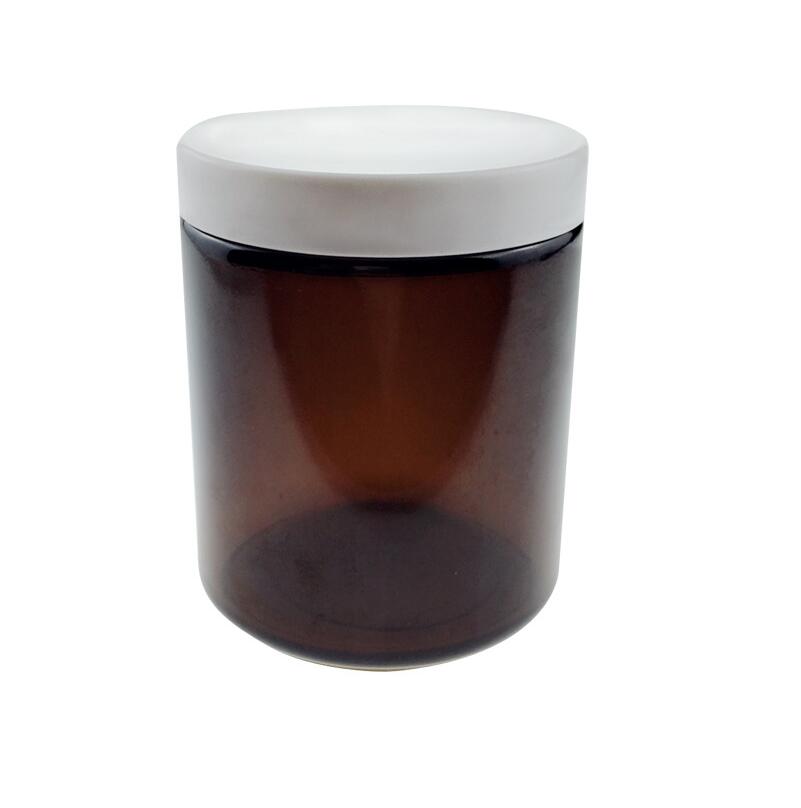 8oz food grade cream cosmetic amber glass jar with white plastic ABS lid