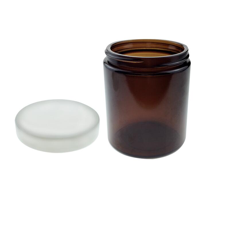 8oz food grade cream cosmetic amber glass jar with white plastic ABS lid