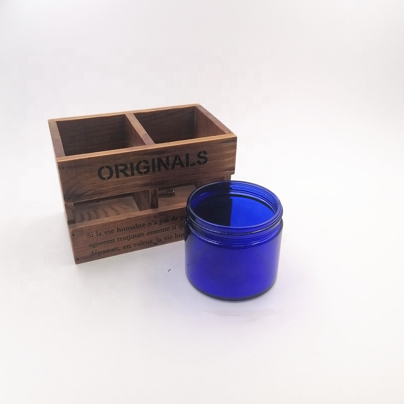 8oz glossy blue weeds herbs glass jar face cream bottle hot customize metalized cap Alu lid spray 3oz metal storage silver gold