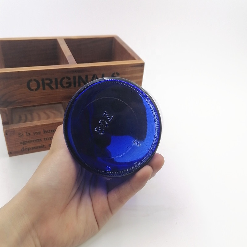 8oz glossy blue weeds herbs glass jar face cream bottle hot customize metalized cap Alu lid spray 3oz metal storage silver gold