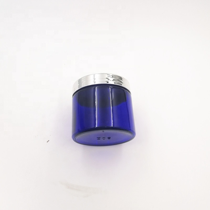 8oz glossy blue weeds herbs glass jar face cream bottle hot customize metalized cap Alu lid spray 3oz metal storage silver gold
