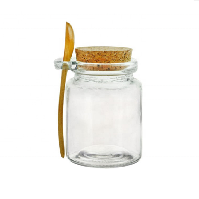 8oz kitchenware clear honey storage glass jar salt spice glass bottle and jar with wooden spoon