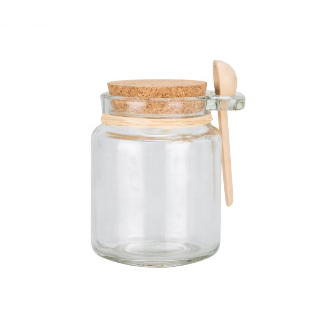 8oz kitchenware clear honey storage glass jar salt spice glass bottle and jar with wooden spoon