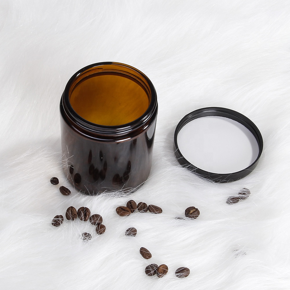 8oz straight side coffee beans storage sealed amber glass jar with black screw cap