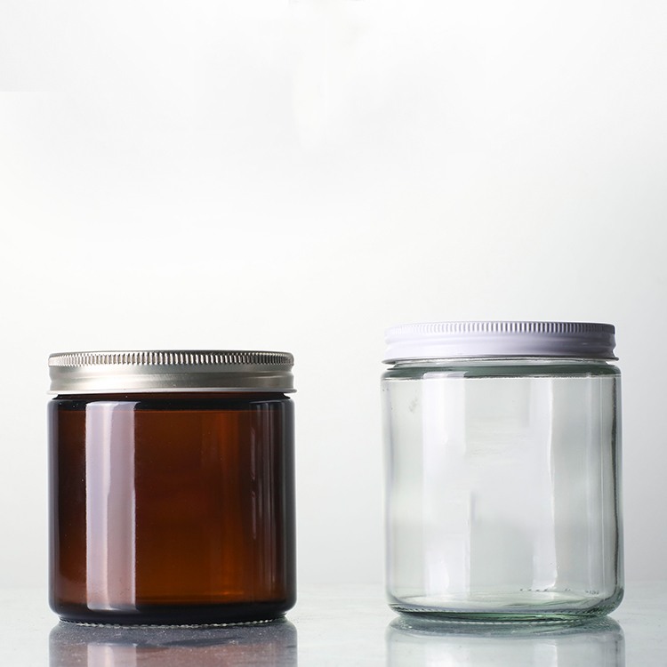 8oz straight side storage bottles sealed amber glass jar with white cap