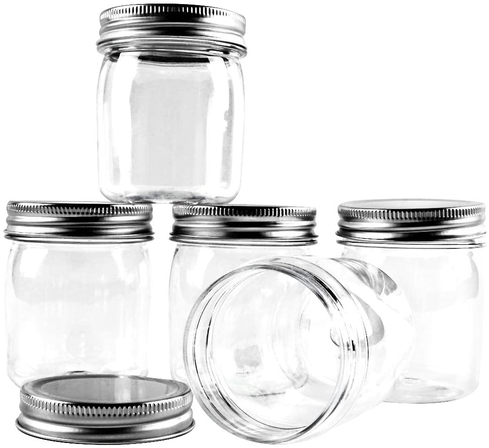 8pack 8 Ounce Clear Plastic Jars Containers With Screw On Lids Round Plastic Storage Containers for Kitchen & household storage