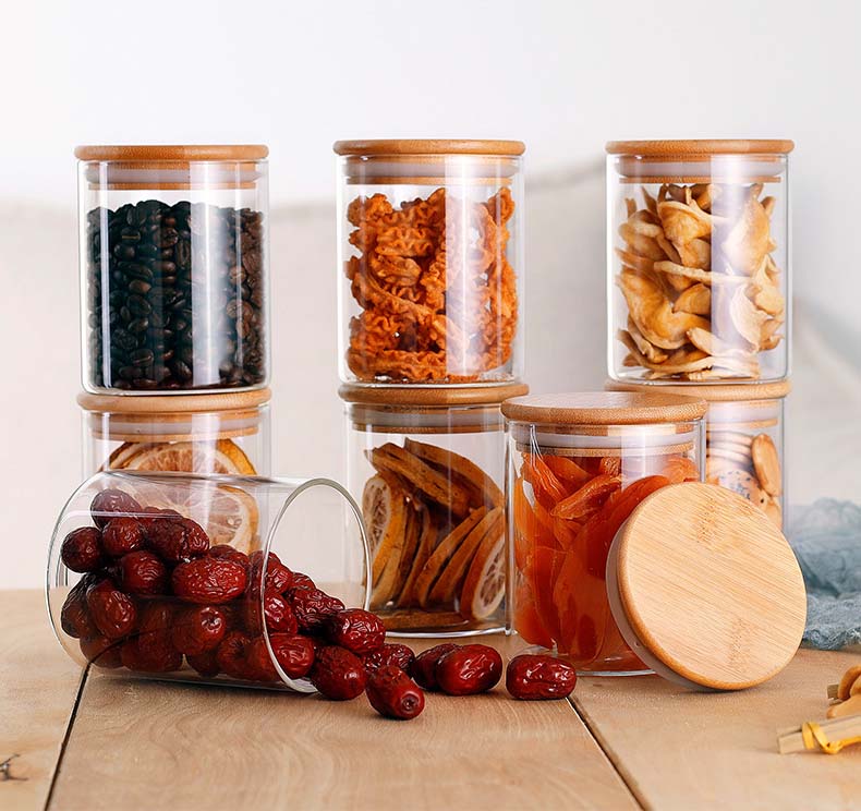 8pcs Glass Jars Contracted Design Cylinder Style Glass Storage Canister With Bamboo Lids Set Of 8 For Cereal Grains Tea