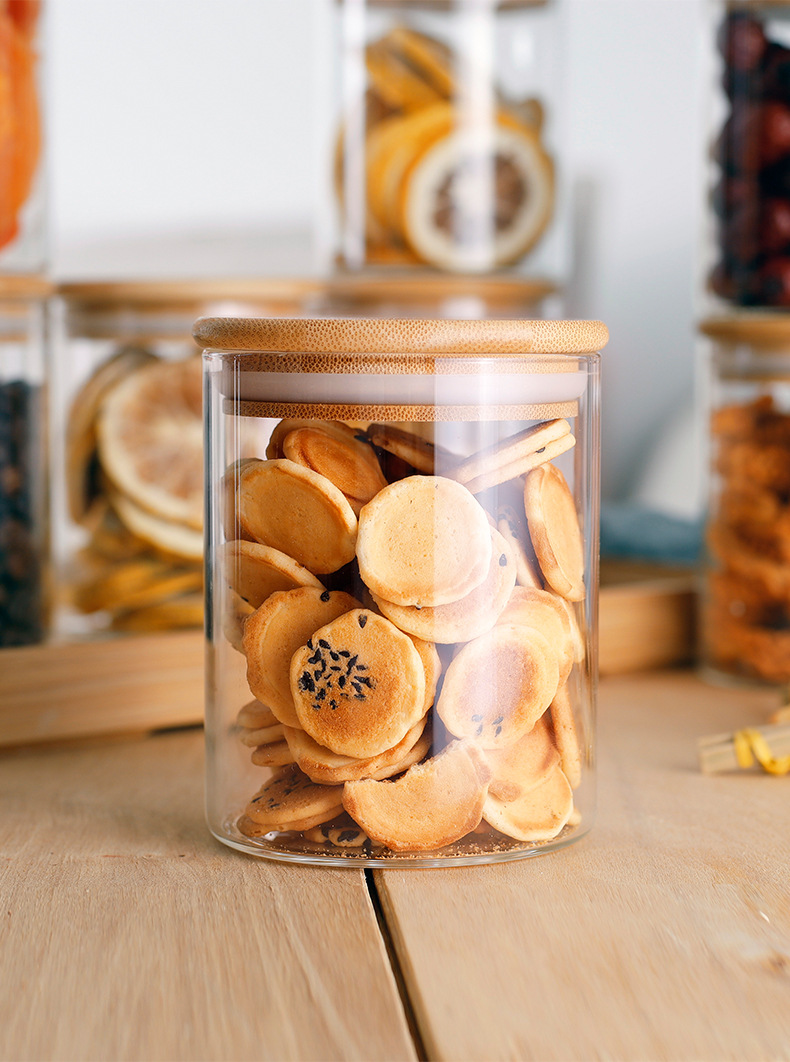8pcs Glass Jars Contracted Design Cylinder Style Glass Storage Canister With Bamboo Lids Set Of 8 For Cereal Grains Tea