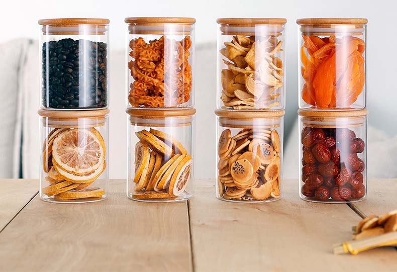 8pcs Glass Jars Contracted Design Cylinder Style Glass Storage Canister With Bamboo Lids Set Of 8 For Cereal Grains Tea