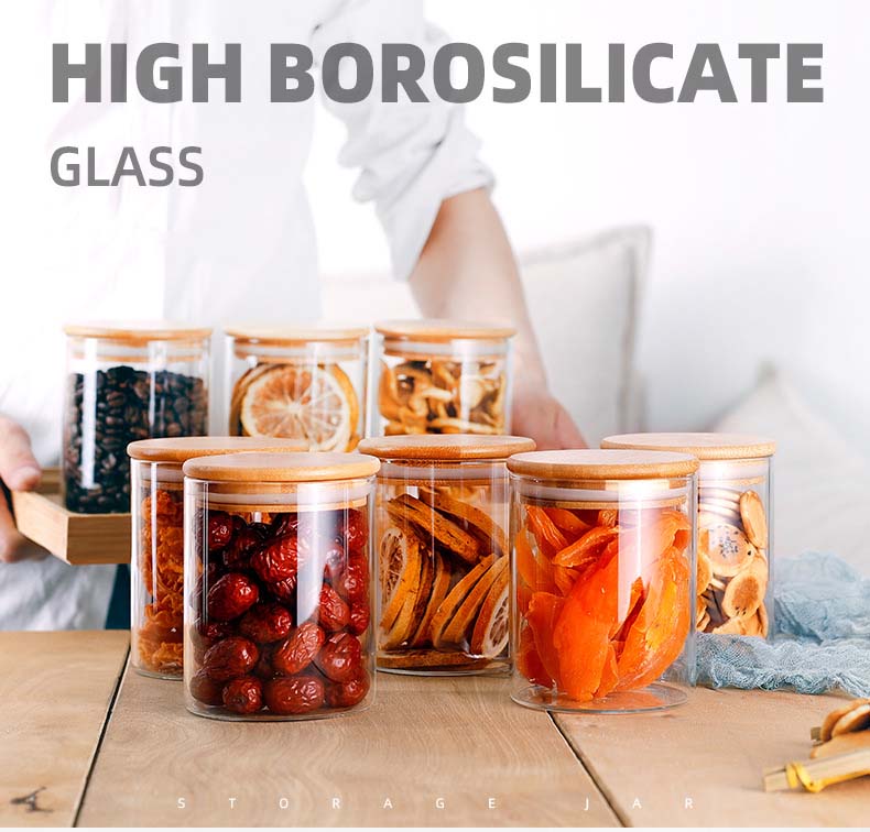 8pcs Glass Jars Contracted Design Cylinder Style Glass Storage Canister With Bamboo Lids Set Of 8 For Cereal Grains Tea