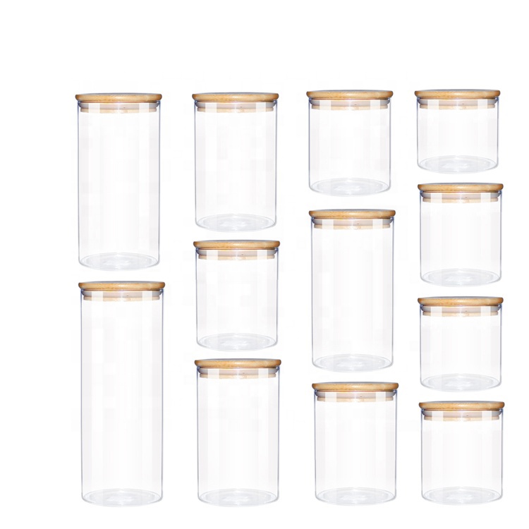 9.5cm Diameter High Borosilicate Airtight Glass Storage Jars Set with Bamboo Lids