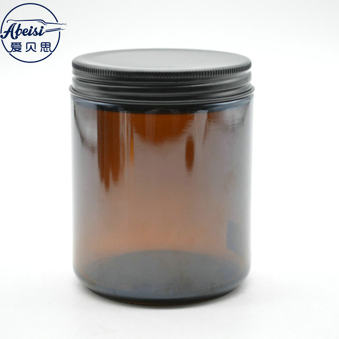 9 Ounce Amber Glass Straight Sided Cream Jars - With 70mm Black Metal Lids
