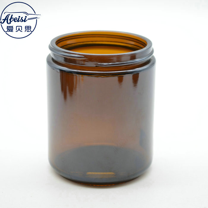 9 Ounce Amber Glass Straight Sided Cream Jars - With 70mm Black Metal Lids