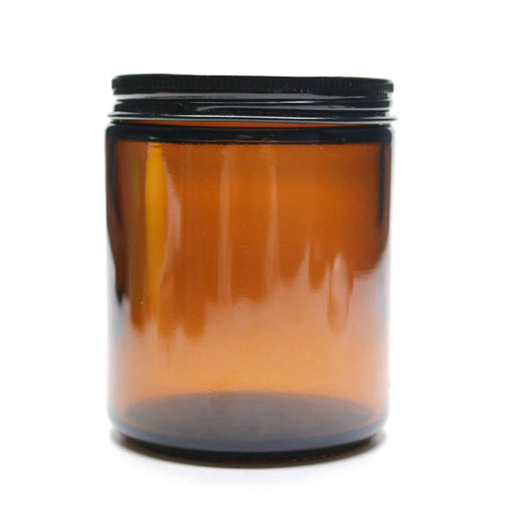 9 oz amber glass straight-sided round jar with 70-400 neck finish metal cap