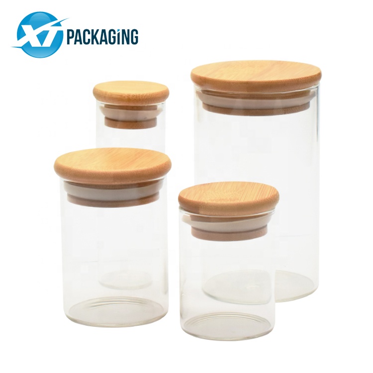 90ml 180ml Bamboo Lid Storage Glass Jar With Wooden Lid Suction Container Jars For Candle Packaging