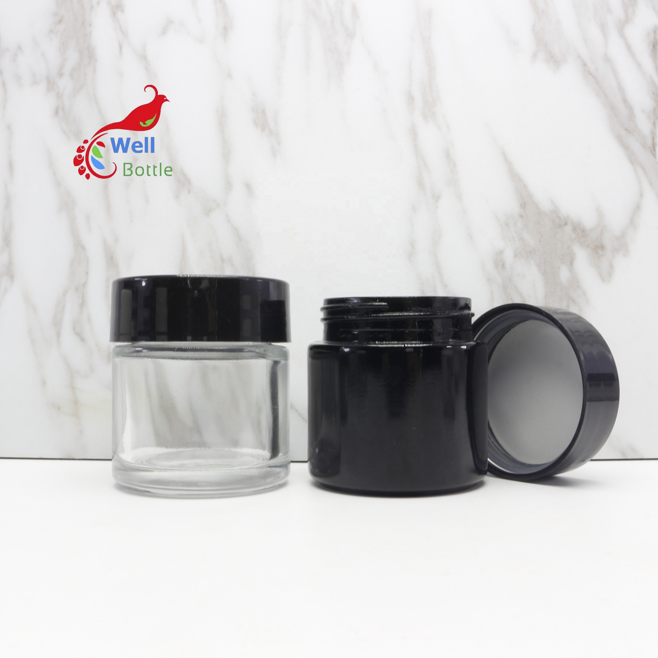 90ml childresistant glass jar with plastic lid custom logo color for cosmetic cream packaging CRC-20B