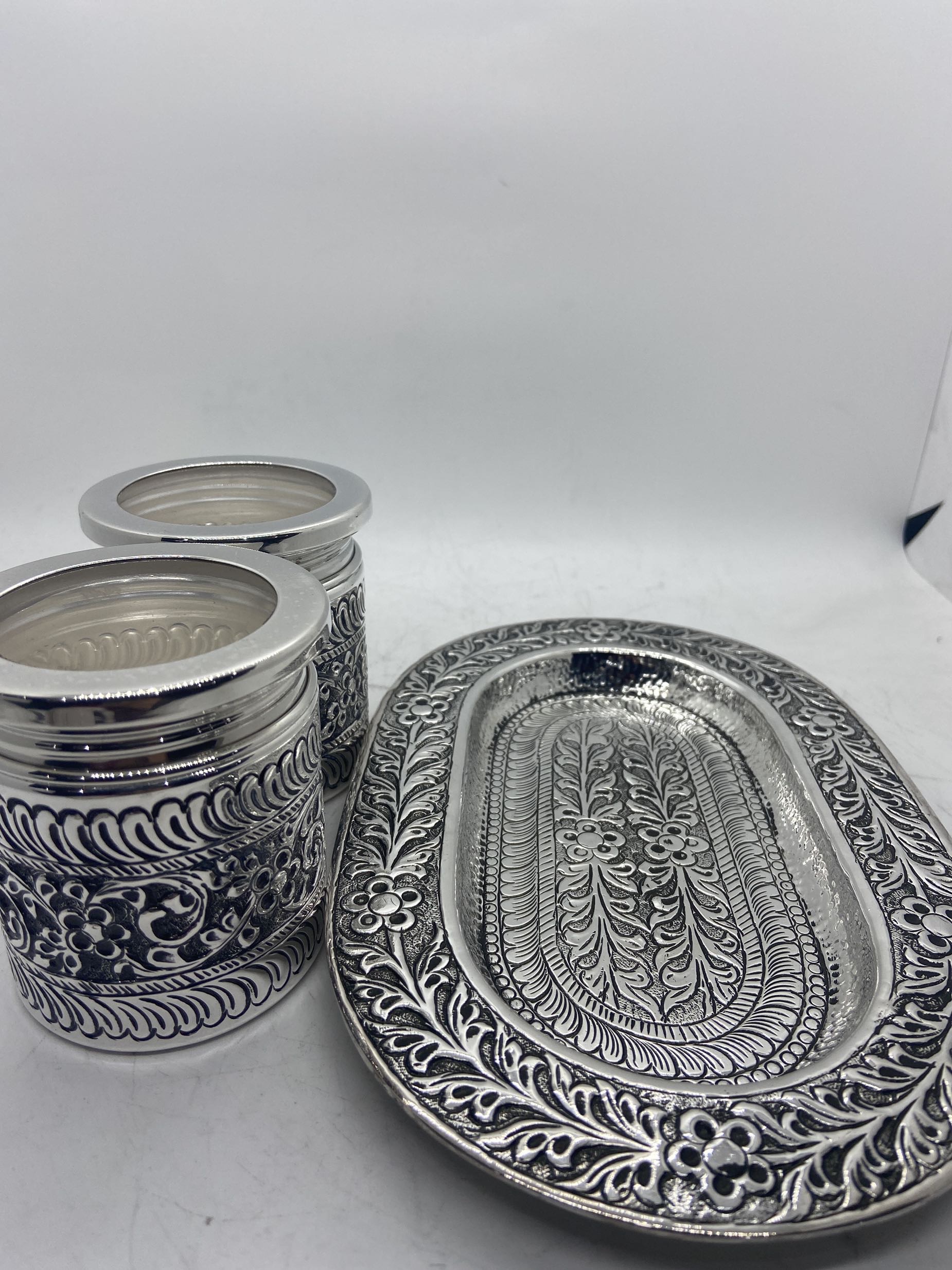 925 SIlver and Glass Storage Jars with Serving Tray Food Jar used for Tabletops Home decoration and Kitchen storage jars