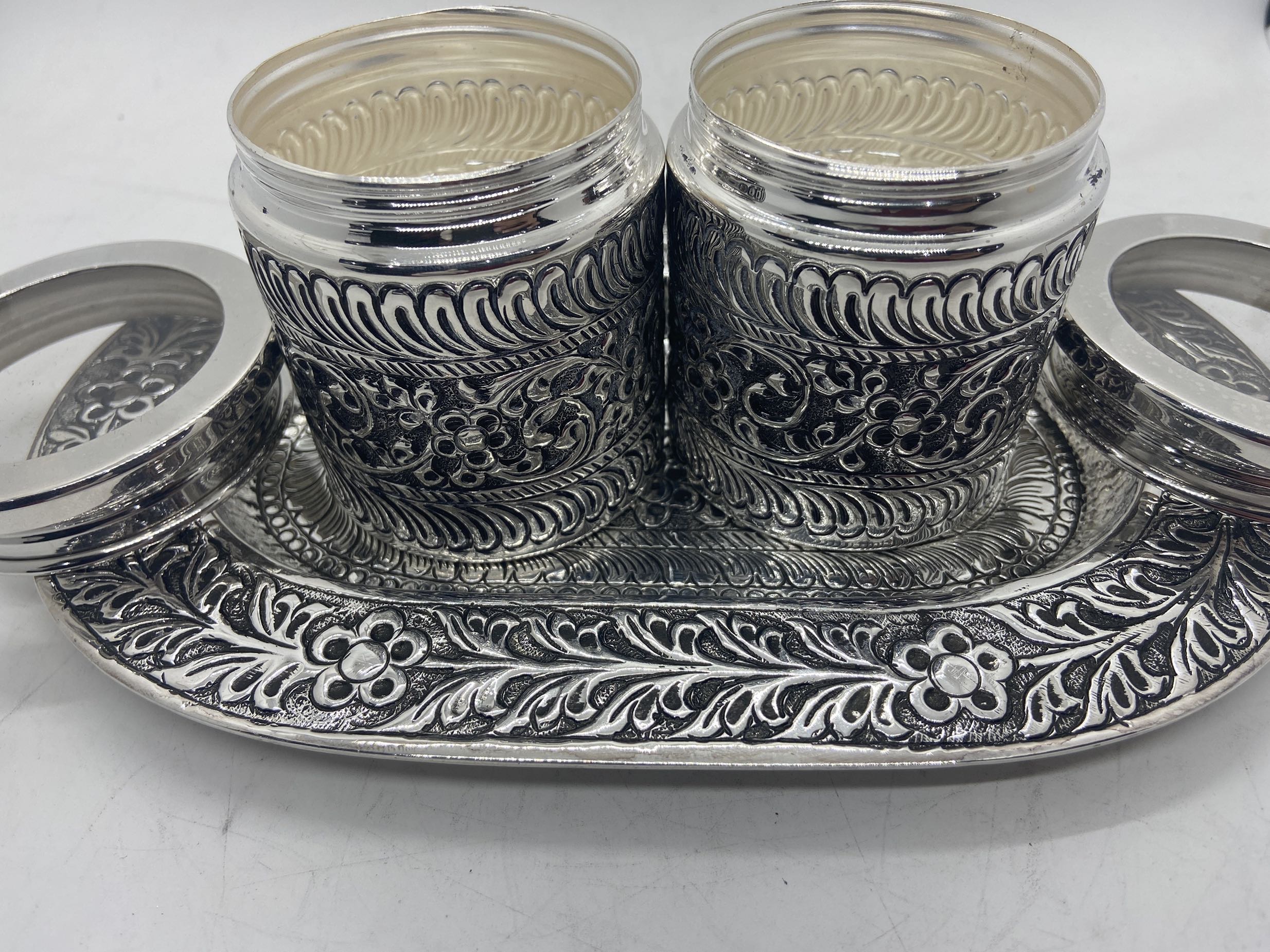 925 SIlver and Glass Storage Jars with Serving Tray Food Jar used for Tabletops Home decoration and Kitchen storage jars