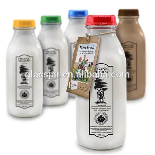 946ml 32oz flint silk screen square daily milk use glass bottle with temper proof screw cap