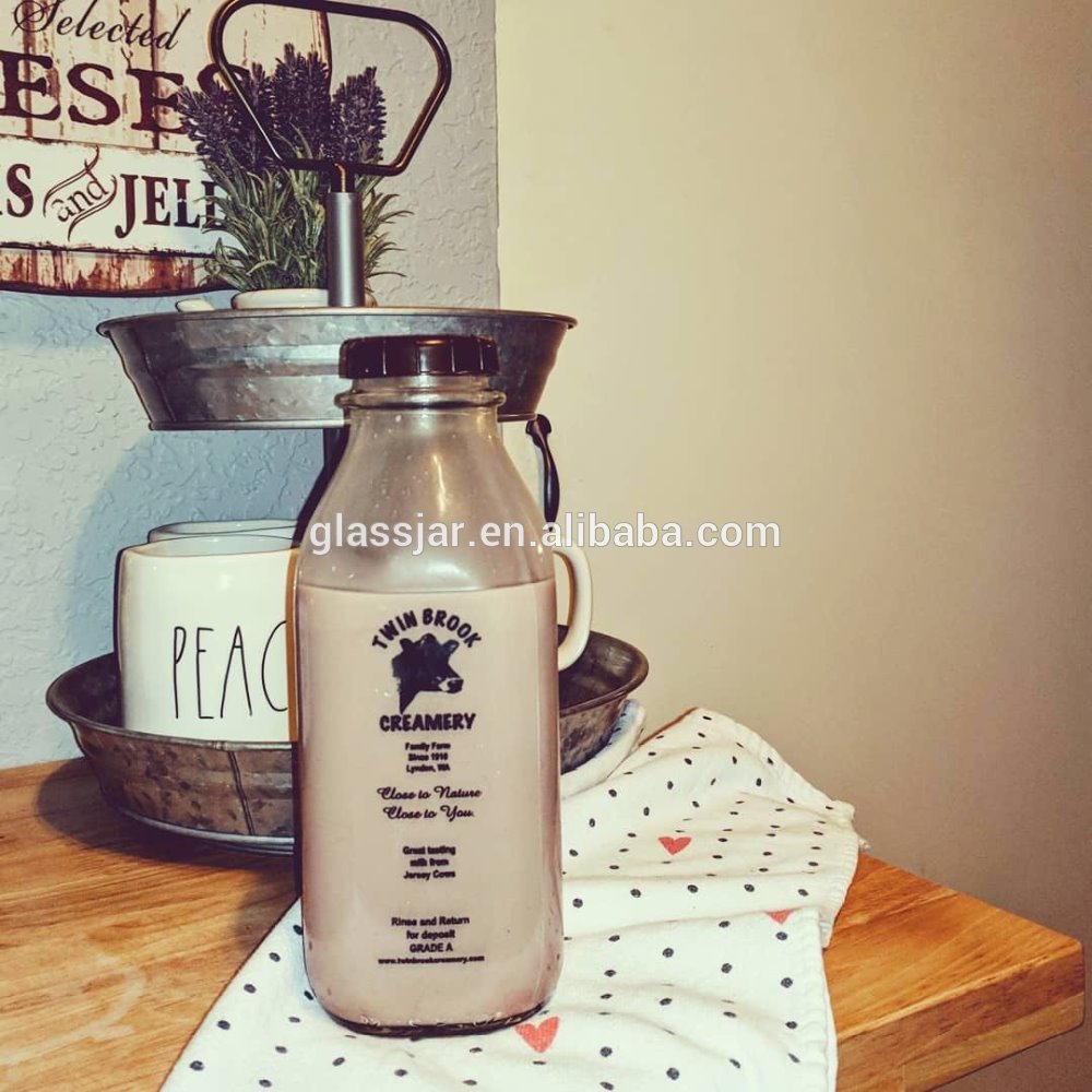 946ml 32oz flint silk screen square daily milk use glass bottle with temper proof screw cap