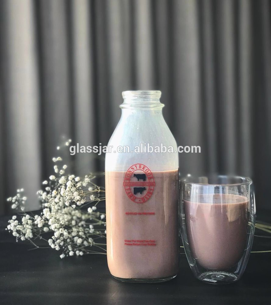 946ml 32oz flint silk screen square daily milk use glass bottle with temper proof screw cap
