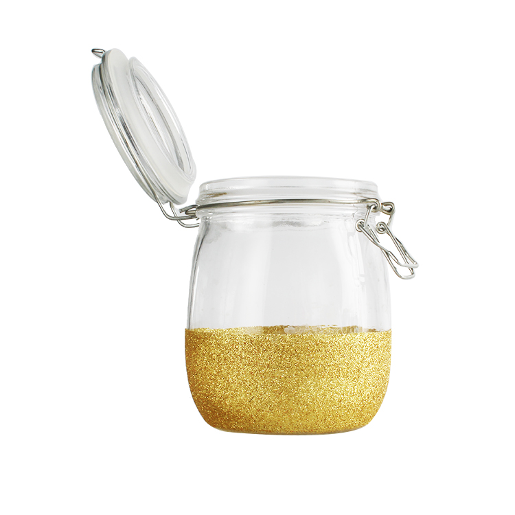 960ml airtight round Custom logo clear glass storage jars with clip lids