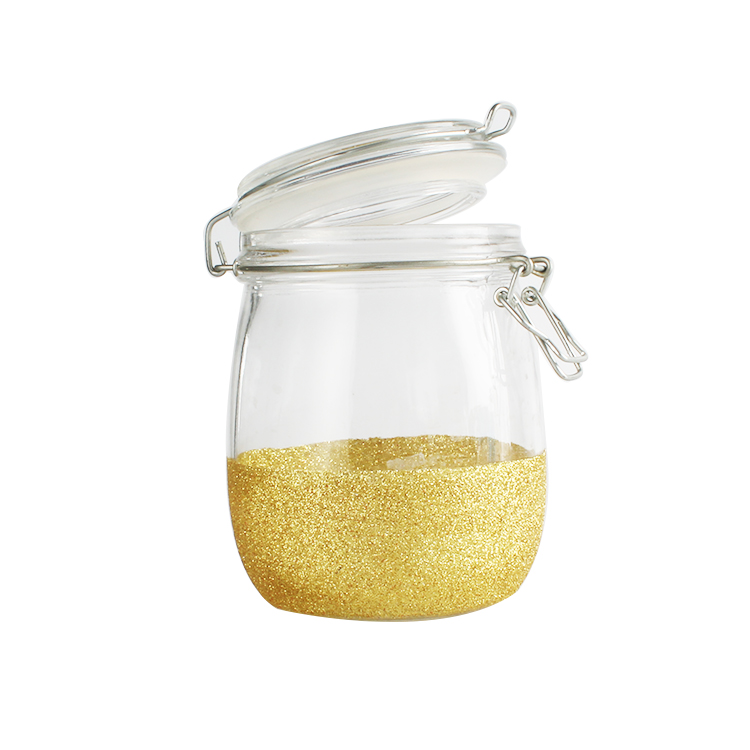 960ml airtight round Custom logo clear glass storage jars with clip lids
