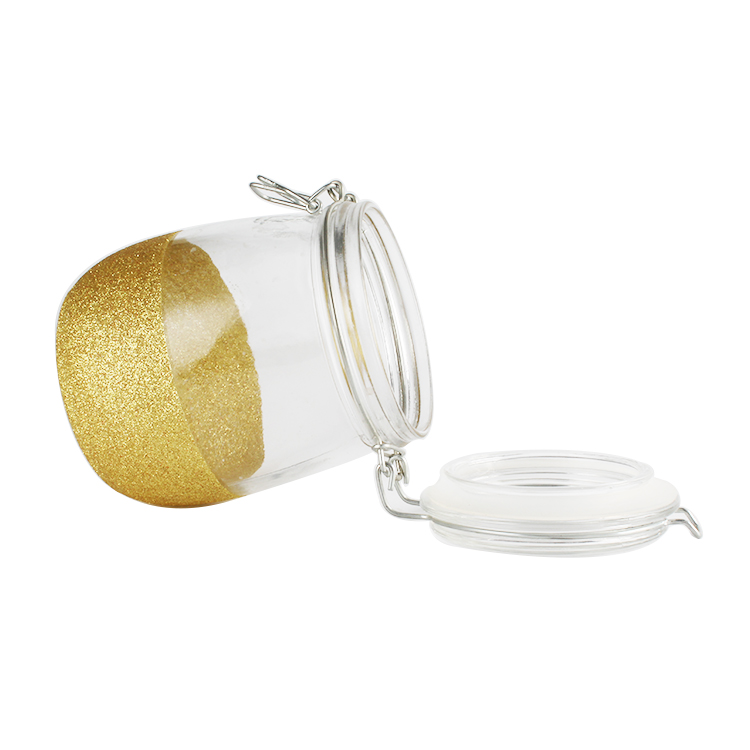 960ml airtight round Custom logo clear glass storage jars with clip lids