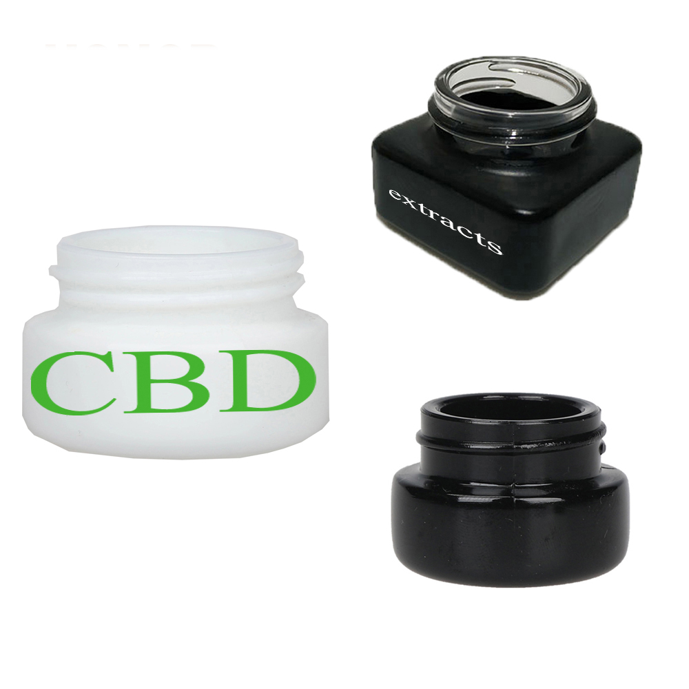 9ml 0.3oz custom logo white glass wide mouth round squared medical CBD wax concentrate cream jars without CRC child proof cap