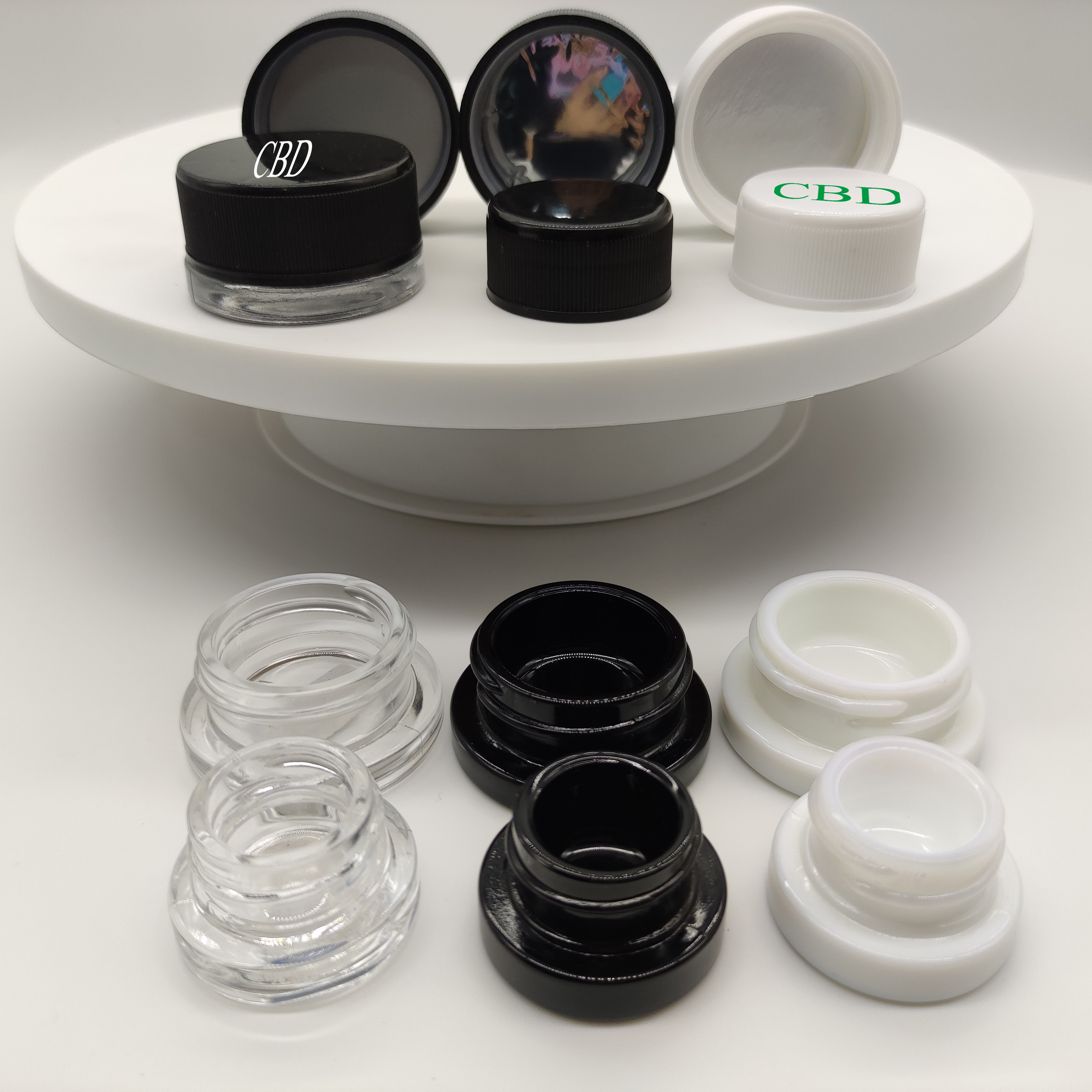 9ml 0.3oz custom logo white glass wide mouth round squared medical CBD wax concentrate cream jars without CRC child proof cap