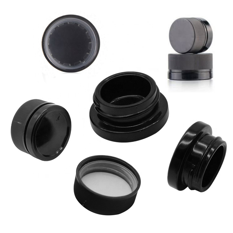 9ml 0.3oz shoulderless CRC black glass round squared medical cream CBD neckless weed concentrate jar without child proof cap