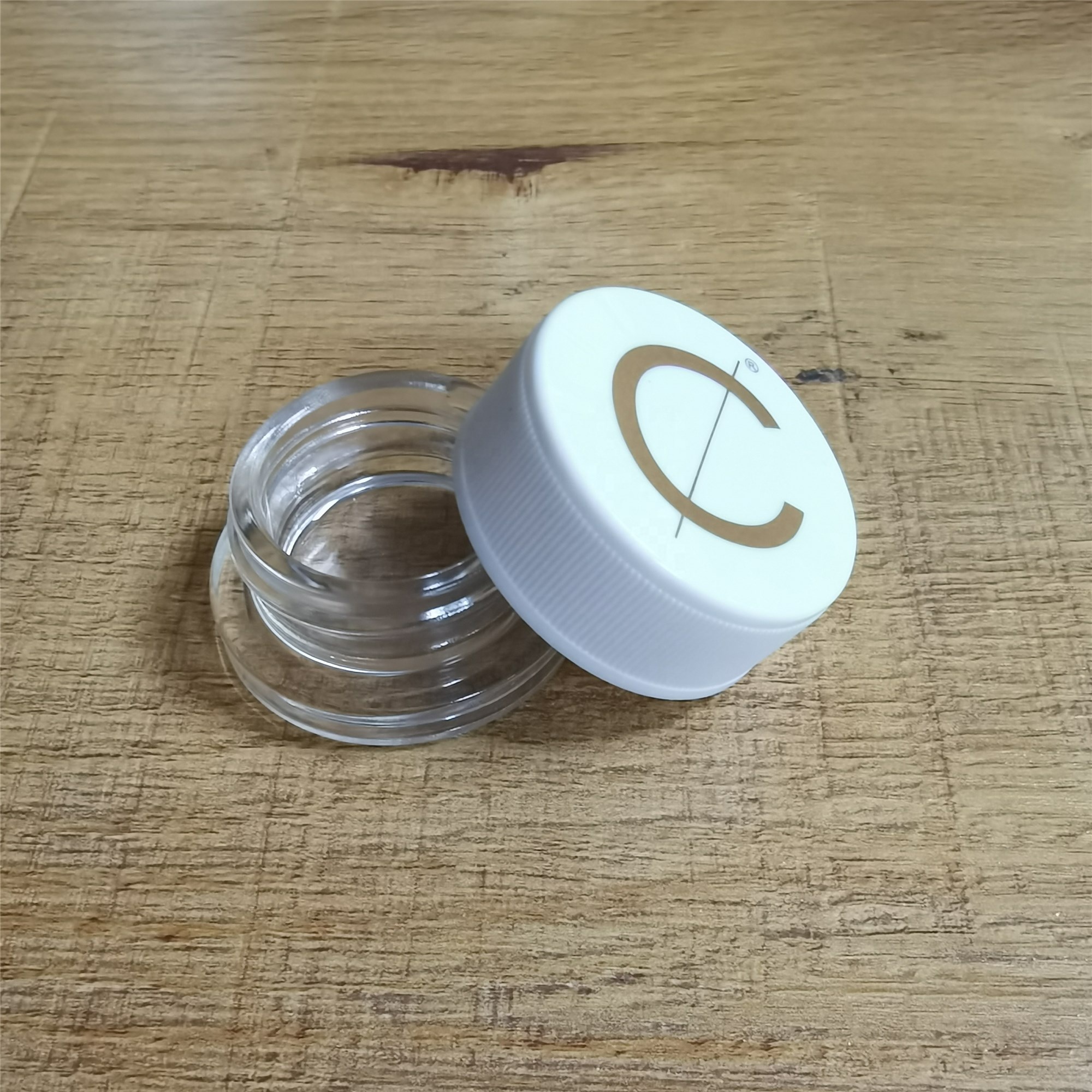 9ml Child Proof Concentrate Glass Jar Clear Jar White LIds Gold Foil Printing On Lid