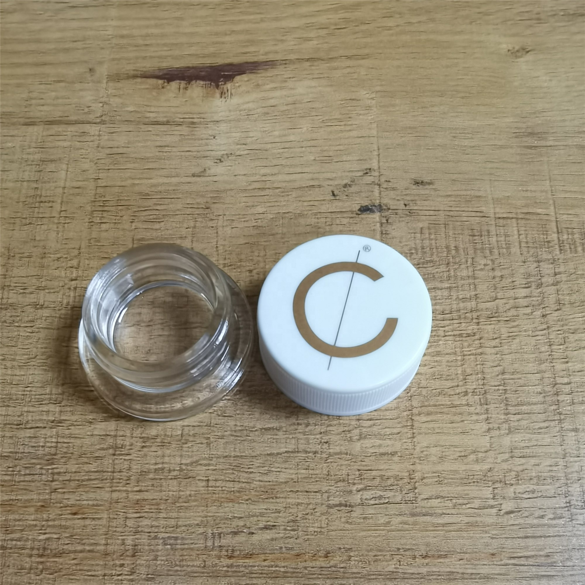 9ml Child Proof Concentrate Glass Jar Clear Jar White LIds Gold Foil Printing On Lid