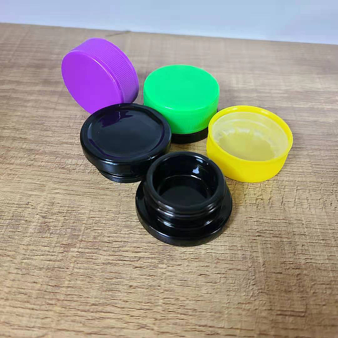 9ml childproof black violet Hemp oil UV glass jars with colourful plastic child resistant lids