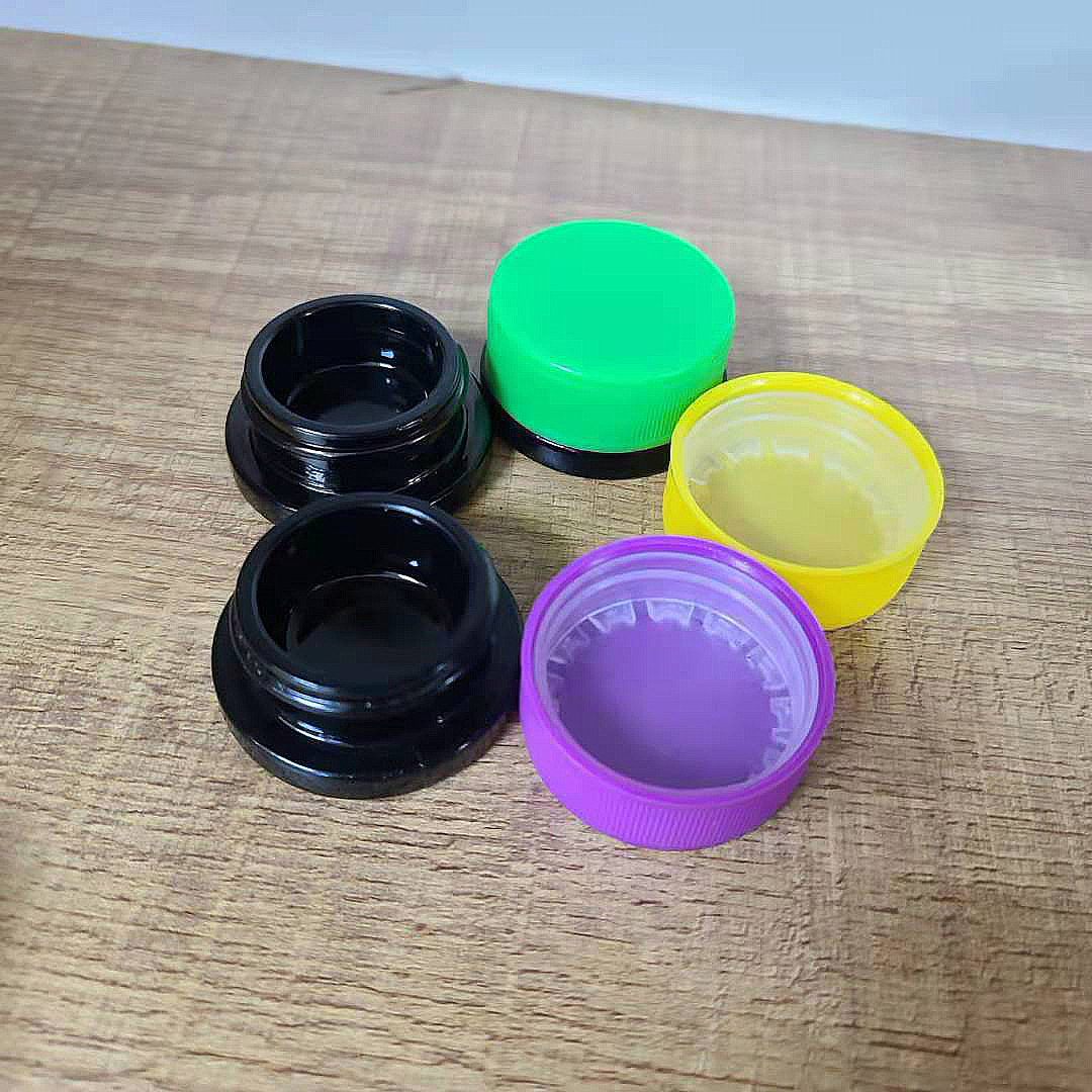 9ml childproof black violet Hemp oil UV glass jars with colourful plastic child resistant lids