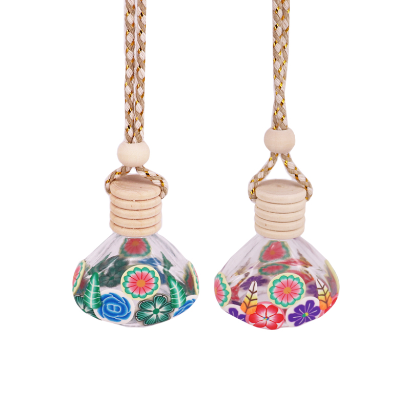 9ml wooden cover Hang rope Polymer Clay bottle Car Perfume Bottle