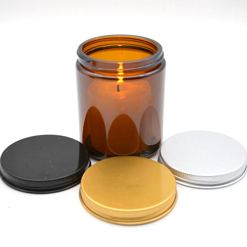 9oz Straight Sided Amber Glass Jars for Cosmetic and candles with aluminium lids
